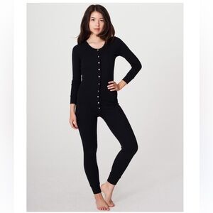 American Apparel Black Long Sleeve Henley Jumpsuit